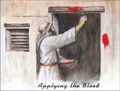 Drawing of applyign the blood on the doors